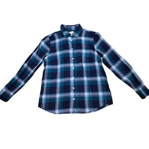 J‎ Crew Plaid Long Sleeve Button Down Shirt Teal Blue Pink White Women's Size M